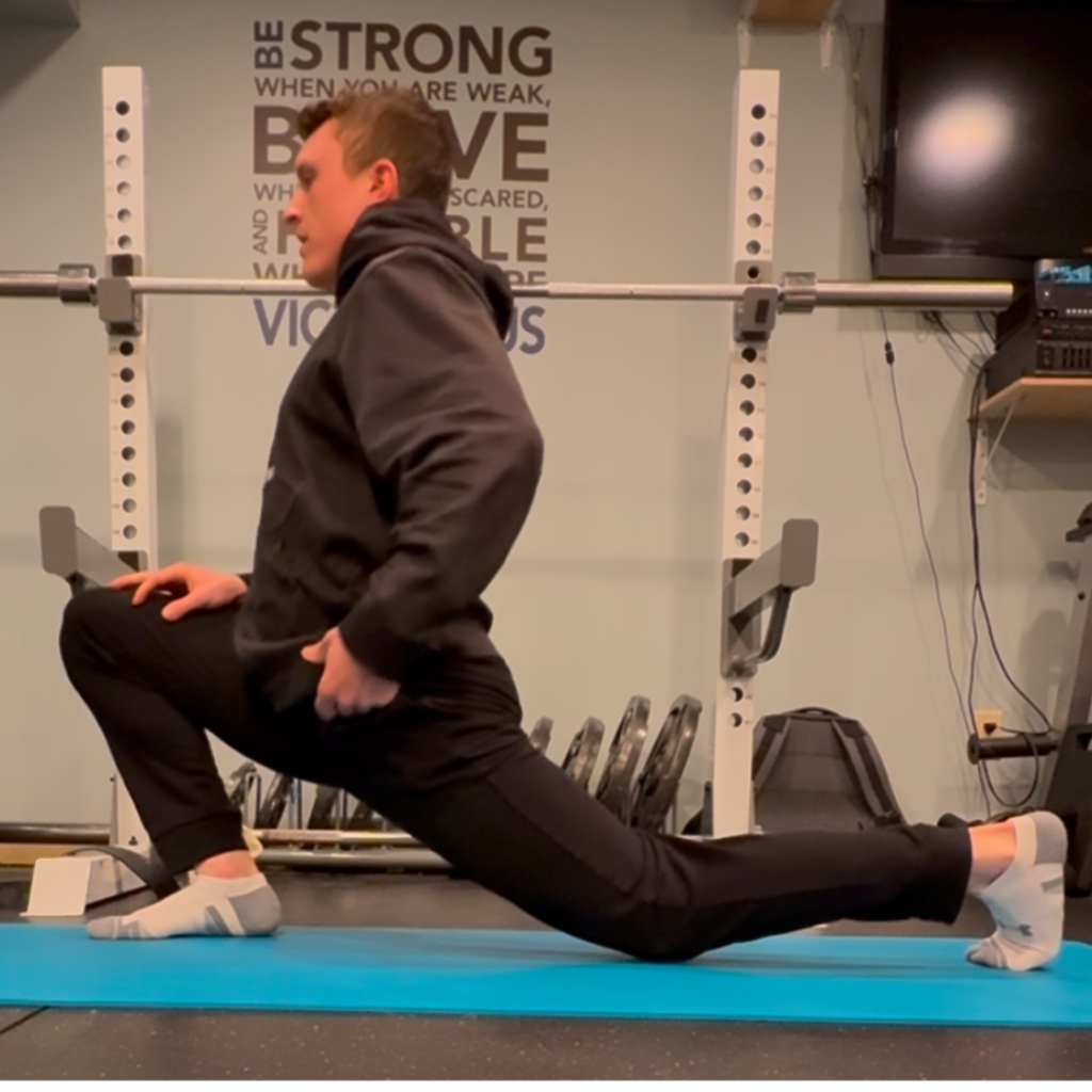 deep lunge for quad and hip flexor